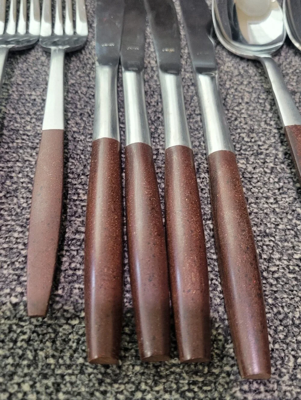 Vintage Interpur Royal Elegance Flatware Stainless Brown Handle Japan 12 Pieces